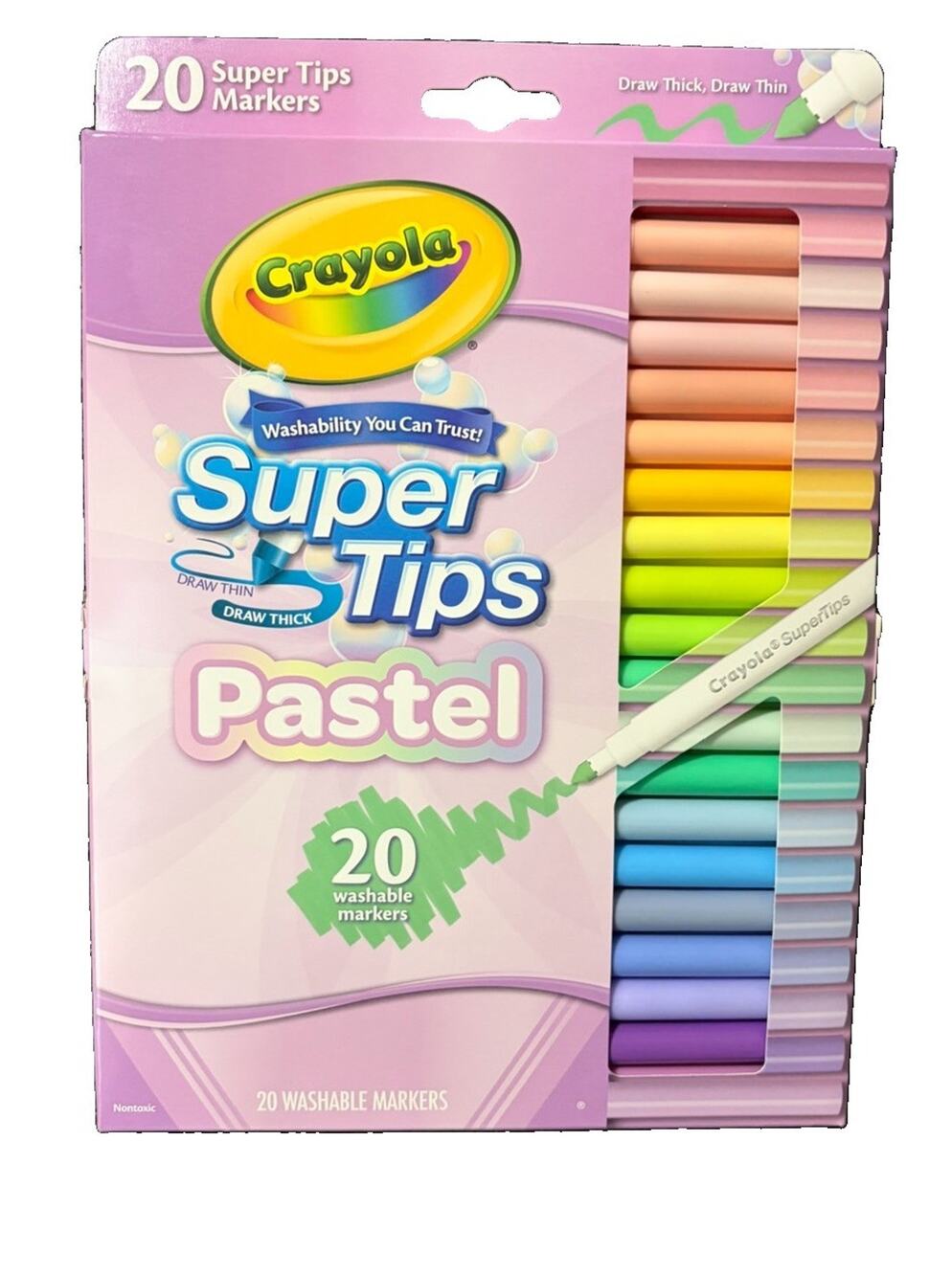Crayola Super Tips Pastel Washable Markers 20 Count Dual Line Thick Thin New
